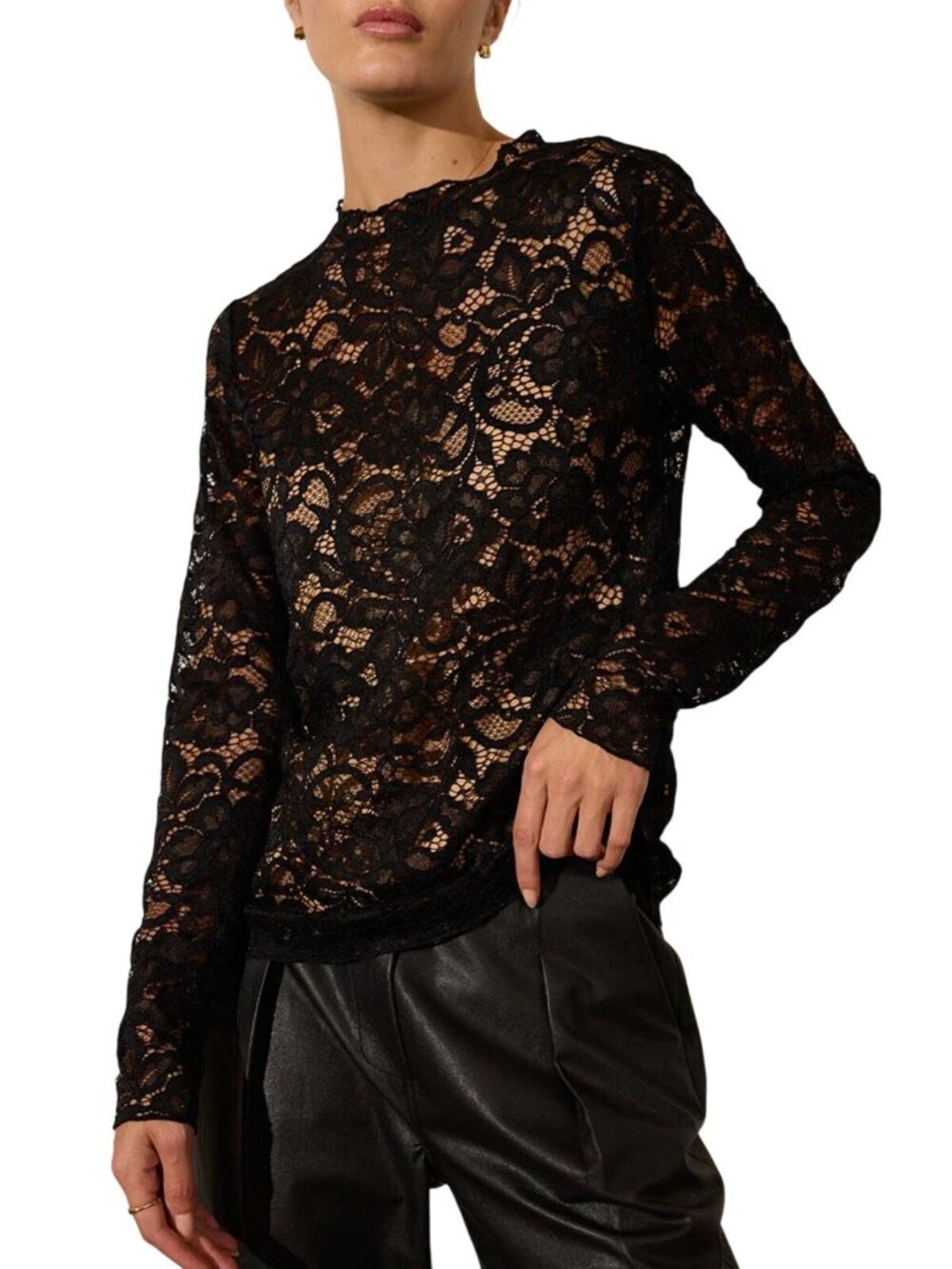 Brochu Walker  Donne Crewneck Floral Lace Top Black Size XS NAT